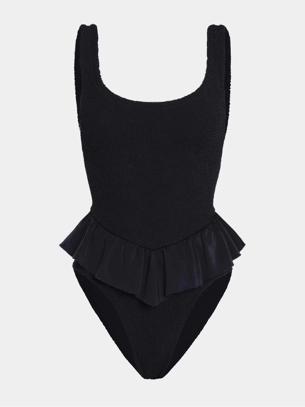 EUC Hunza G Denise Ruffle Swimsuit in Black size ONE SIZE